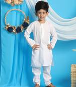 Boys' White And White Kurta Pyjama Set