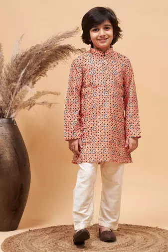 Boys' Orange Kurta Pyjama Set