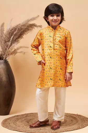 Boys' Yellow Kurta Pyjama Set