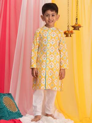  Yellow And White Kurta Pyjama Set 1