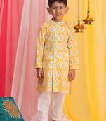  Yellow And White Kurta Pyjama Set