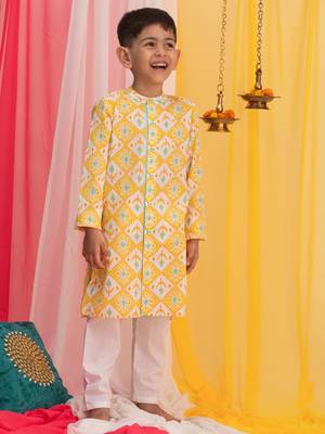  Yellow And White Kurta Pyjama Set 2