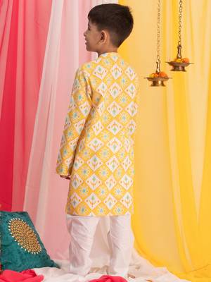  Yellow And White Kurta Pyjama Set 3