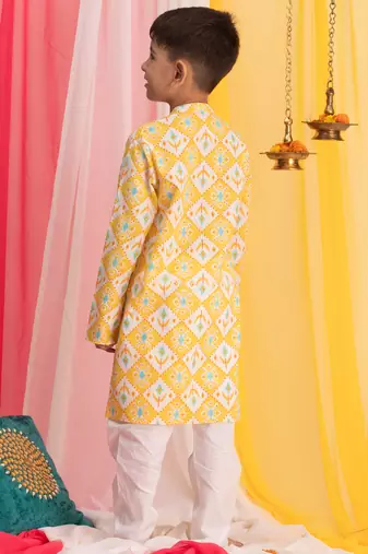  Yellow And White Kurta Pyjama Set