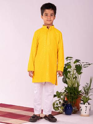  Yellow And White Kurta Pyjama Set 1