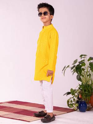  Yellow And White Kurta Pyjama Set 2