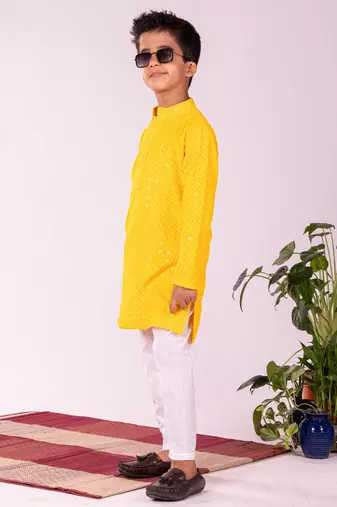  Yellow And White Kurta Pyjama Set