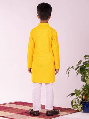  Yellow And White Kurta Pyjama Set 3