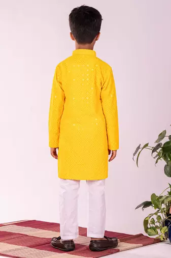  Yellow And White Kurta Pyjama Set
