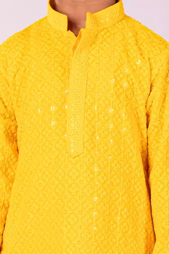  Yellow And White Kurta Pyjama Set