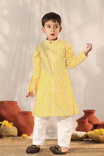 Boys' Yellow Kurta Pyjama Set