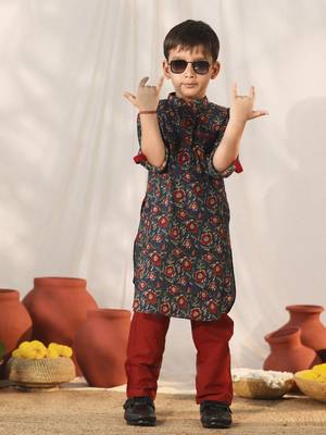  Navy Blue Kurta Pyjama Set 1