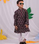 Boys' Coffee And White Kurta Pyjama Set