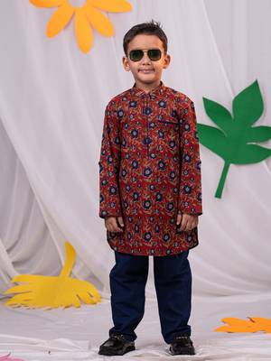  Rust And White Kurta Pyjama Set 1
