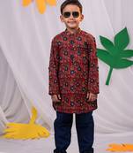  Rust And White Kurta Pyjama Set