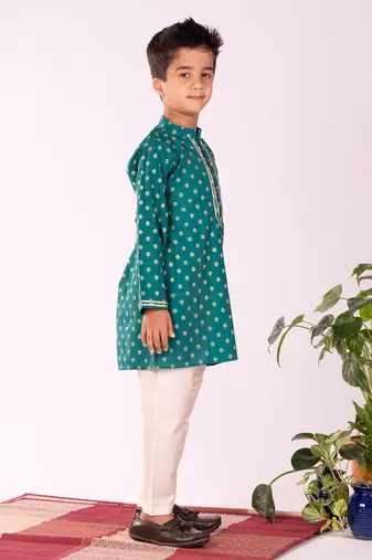  Green And Cream Kurta Pyjama Set