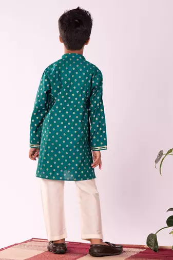  Green And Cream Kurta Pyjama Set