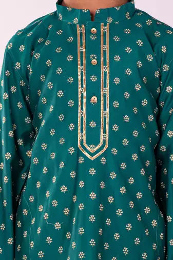  Green And Cream Kurta Pyjama Set