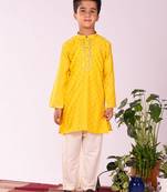  Yellow And Cream Kurta Pyjama Set