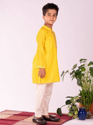 Yellow And Cream Kurta Pyjama Set 2