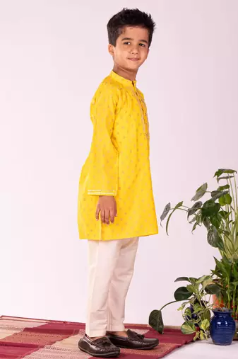  Yellow And Cream Kurta Pyjama Set