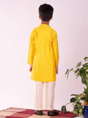  Yellow And Cream Kurta Pyjama Set 3