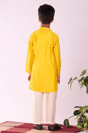  Yellow And Cream Kurta Pyjama Set