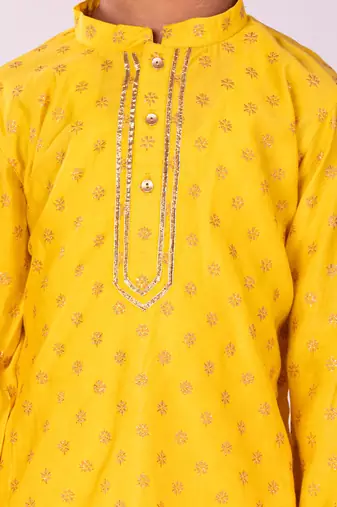  Yellow And Cream Kurta Pyjama Set
