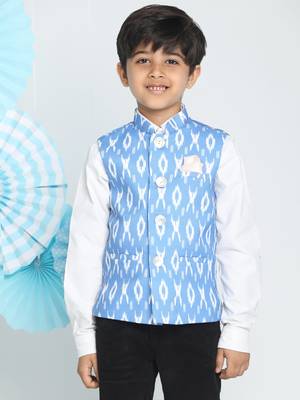  Aqua Blue Ikkat Nehru Jacket for boys 1