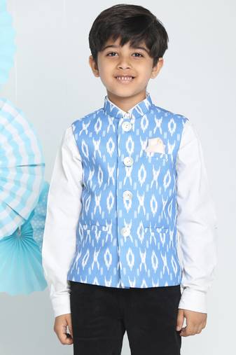 Boys' Aqua Blue Ikkat Nehru Jacket