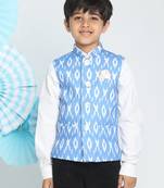  Aqua Blue Ikkat Nehru Jacket for boys