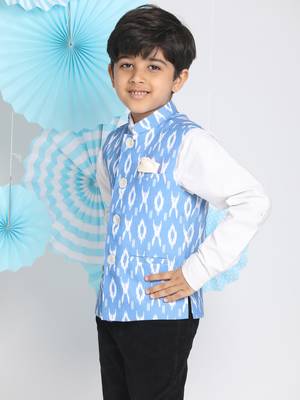  Aqua Blue Ikkat Nehru Jacket for boys 2