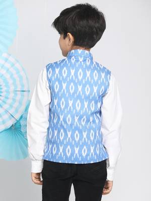  Aqua Blue Ikkat Nehru Jacket for boys 3