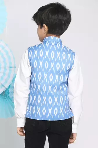  Aqua Blue Ikkat Nehru Jacket for boys