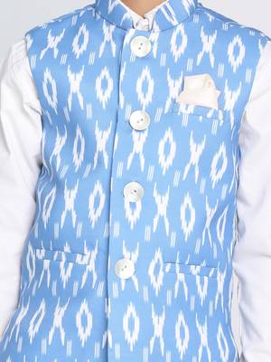  Aqua Blue Ikkat Nehru Jacket for boys 4
