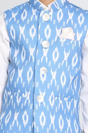  Aqua Blue Ikkat Nehru Jacket for boys