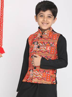  Orange And Black Nehru Jacket for boys 1