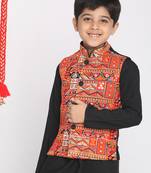  Orange And Black Nehru Jacket for boys