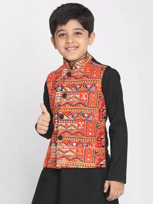  Orange And Black Nehru Jacket for boys 2