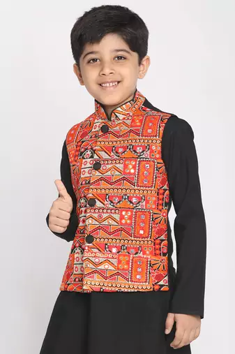  Orange And Black Nehru Jacket for boys