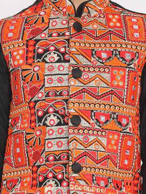  Orange And Black Nehru Jacket for boys 4
