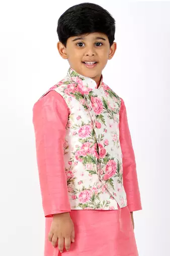  Multicolor-Base-Pink Nehru Jacket