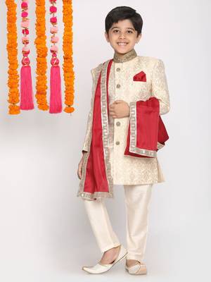 Boys' Sherwani And Embellished Dupatta Set 1