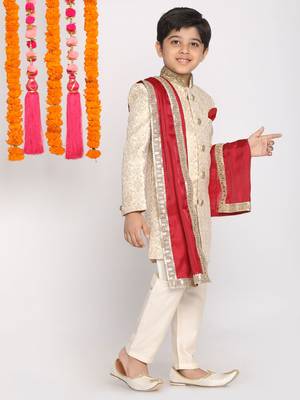 Boys' Sherwani And Embellished Dupatta Set 2