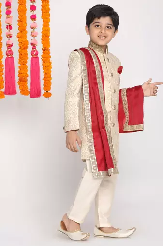 Boys' Sherwani And Embellished Dupatta Set