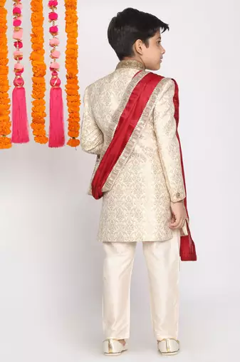 Boys' Sherwani And Embellished Dupatta Set