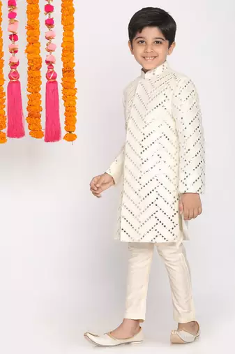  Cream And White Sherwani Set
