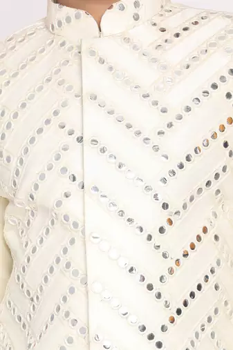 Cream And White Sherwani Set
