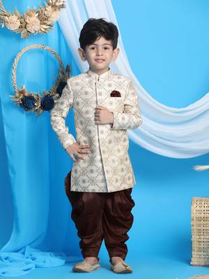  Beige And Gold Sherwani Set 1