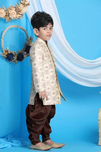  Beige And Gold Sherwani Set
